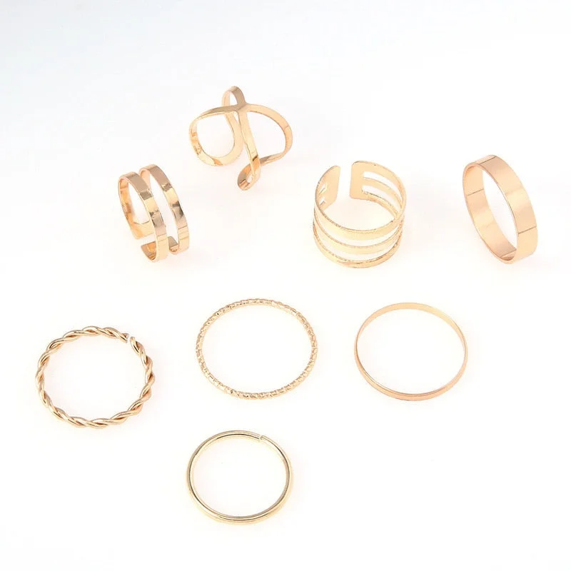 Gold Color Round Hollow Geometric Rings