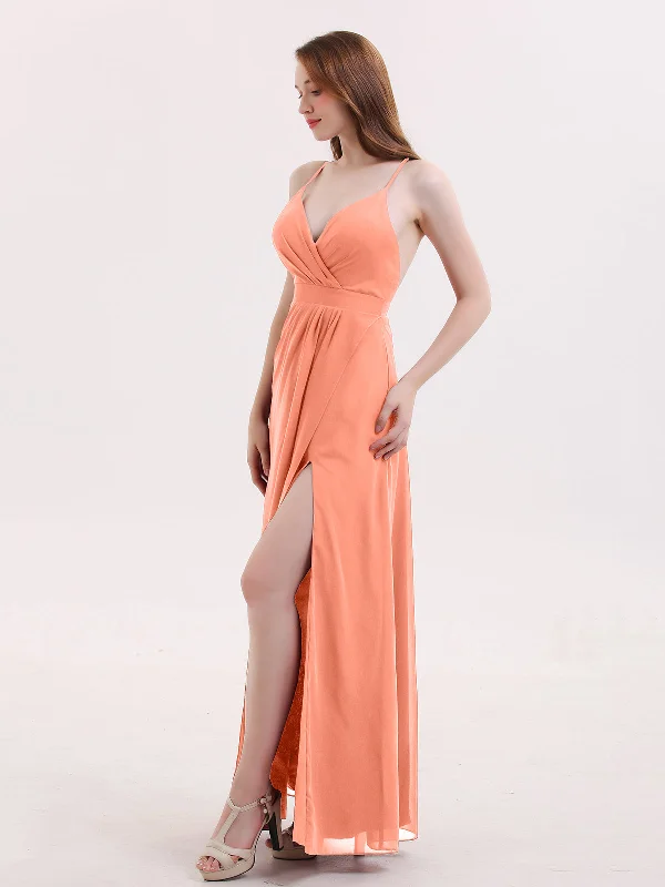 Sexy Deep V Neck Dress with Slit Sunset